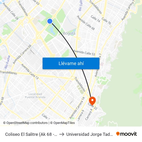 Coliseo El Salitre (Ak 68 - Ac 63) (A) to Universidad Jorge Tadeo Lozano map