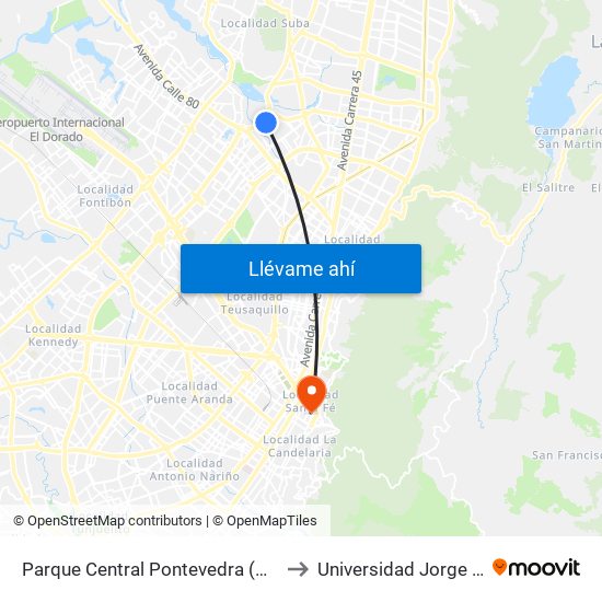 Parque Central Pontevedra (Av. Boyacá - Cl 97) (A) to Universidad Jorge Tadeo Lozano map