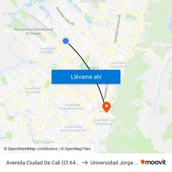 Avenida Ciudad De Cali (Cl 64b Bis - Av. C. De Cali) to Universidad Jorge Tadeo Lozano map