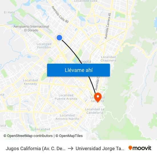 Jugos California (Av. C. De Cali - Ac 63) to Universidad Jorge Tadeo Lozano map