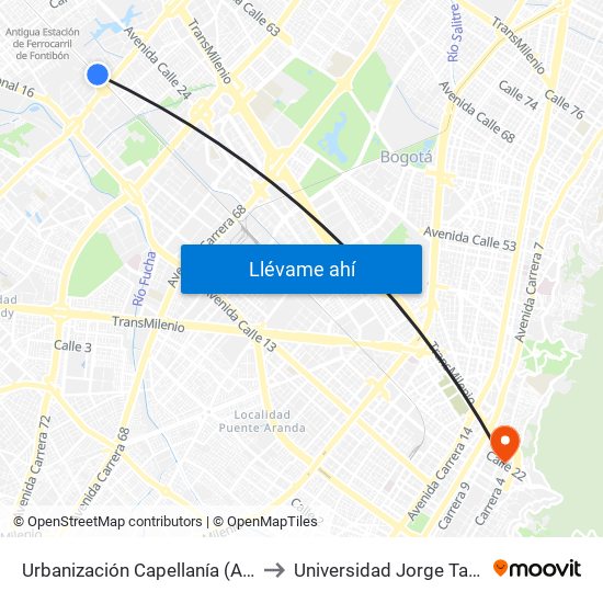 Urbanización Capellanía (Ac 22 - Kr 87c) to Universidad Jorge Tadeo Lozano map