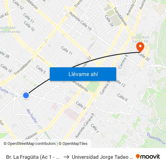 Br. La Fragüita (Ac 1 - Kr 25a) to Universidad Jorge Tadeo Lozano map