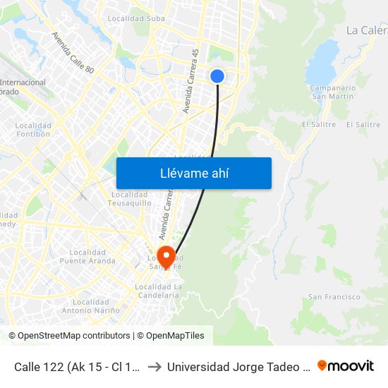 Calle 122 (Ak 15 - Cl 122) (A) to Universidad Jorge Tadeo Lozano map