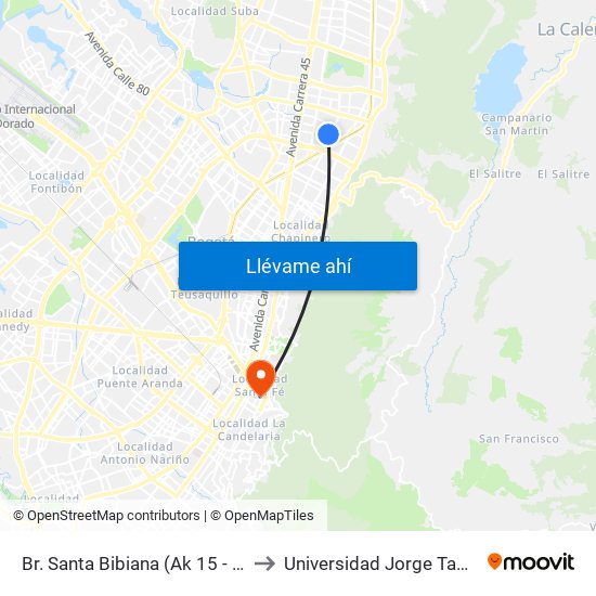 Br. Santa Bibiana (Ak 15 - Cl 105a) (A) to Universidad Jorge Tadeo Lozano map