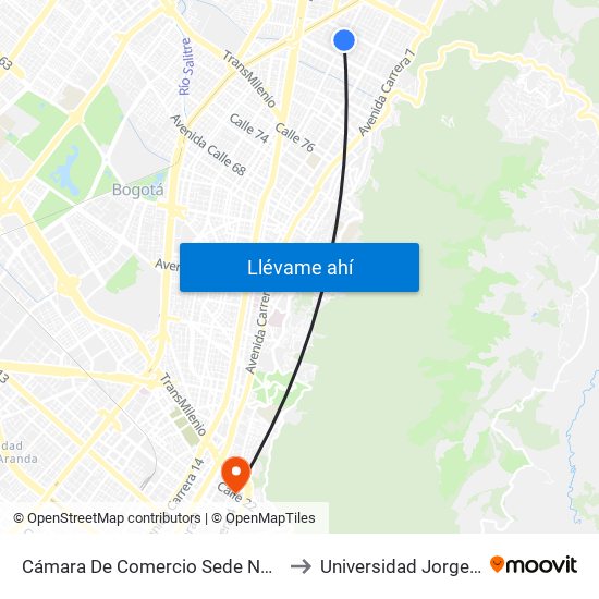 Cámara De Comercio Sede Norte (Ak 15 - Cl 93a) (B) to Universidad Jorge Tadeo Lozano map