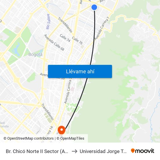 Br. Chicó Norte II Sector (Ak 15 - Cl 97) (A) to Universidad Jorge Tadeo Lozano map