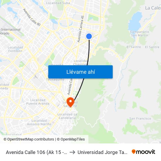 Avenida Calle 106 (Ak 15 - Cl 105a) (A) to Universidad Jorge Tadeo Lozano map