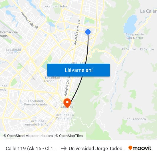 Calle 119 (Ak 15 - Cl 118a) (A) to Universidad Jorge Tadeo Lozano map