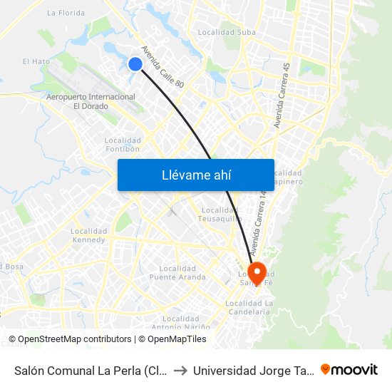 Salón Comunal La Perla (Cl 72f - Kr 111c) to Universidad Jorge Tadeo Lozano map