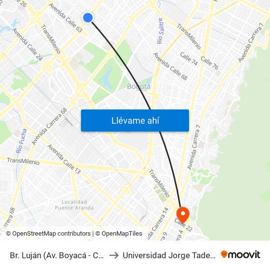 Br. Luján (Av. Boyacá - Cl 64h) (A) to Universidad Jorge Tadeo Lozano map