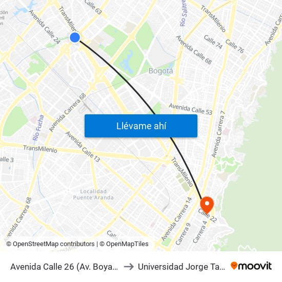 Avenida Calle 26 (Av. Boyacá - Ac 26) (A) to Universidad Jorge Tadeo Lozano map
