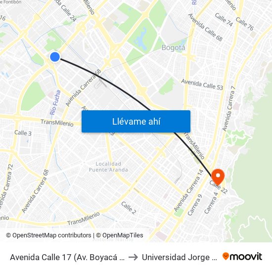 Avenida Calle 17 (Av. Boyacá - Av. Centenario) (A) to Universidad Jorge Tadeo Lozano map
