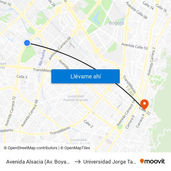 Avenida Alsacia (Av. Boyacá - Ac 12) (A) to Universidad Jorge Tadeo Lozano map