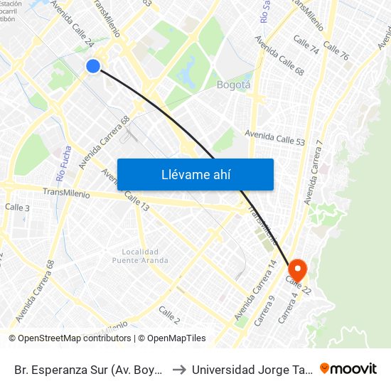 Br. Esperanza Sur (Av. Boyacá - Cl 23) (A) to Universidad Jorge Tadeo Lozano map