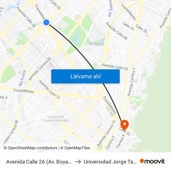 Avenida Calle 26 (Av. Boyacá - Ac 26) (A) to Universidad Jorge Tadeo Lozano map