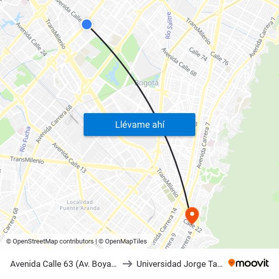 Avenida Calle 63 (Av. Boyacá - Ac 63) (A) to Universidad Jorge Tadeo Lozano map