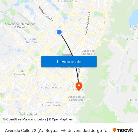 Avenida Calle 72 (Av. Boyacá - Ac 72) (A) to Universidad Jorge Tadeo Lozano map