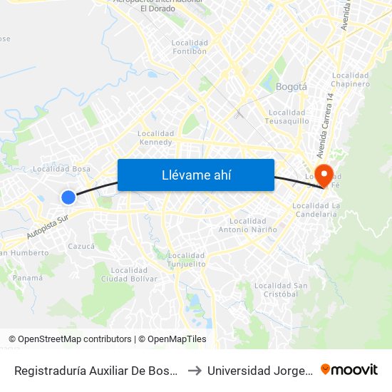 Registraduría Auxiliar De Bosa (Tv 78l - Dg 69c Sur) to Universidad Jorge Tadeo Lozano map