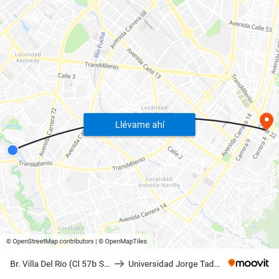 Br. Villa Del Río (Cl 57b Sur - Kr 62) to Universidad Jorge Tadeo Lozano map