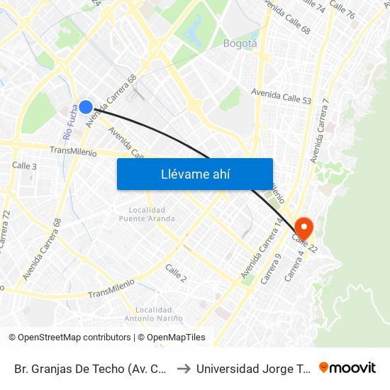 Br. Granjas De Techo (Av. Centenario - Kr 65) to Universidad Jorge Tadeo Lozano map