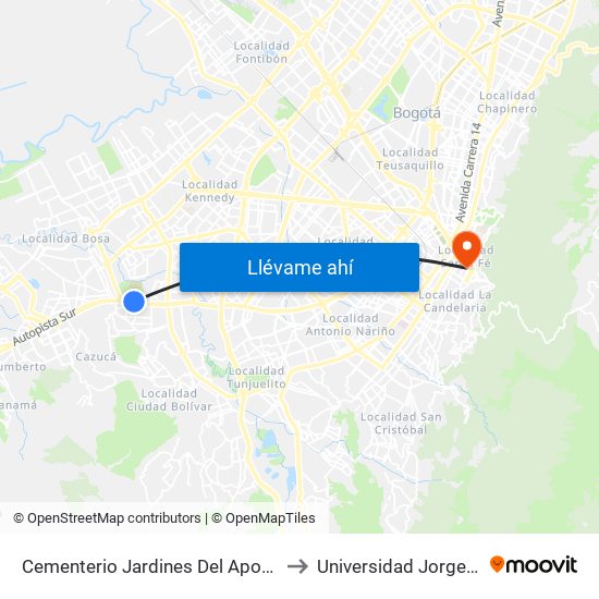 Cementerio Jardines Del Apogeo (Auto Sur - Tv 74) to Universidad Jorge Tadeo Lozano map