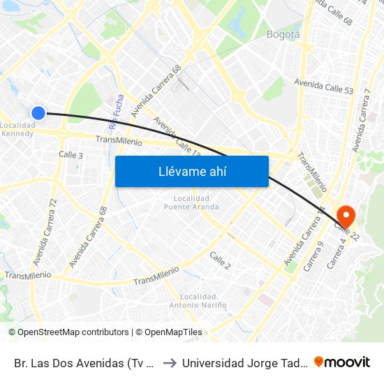 Br. Las Dos Avenidas (Tv 78c - Dg 7a) to Universidad Jorge Tadeo Lozano map