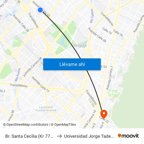 Br. Santa Cecilia (Kr 77a - Cl 55) to Universidad Jorge Tadeo Lozano map