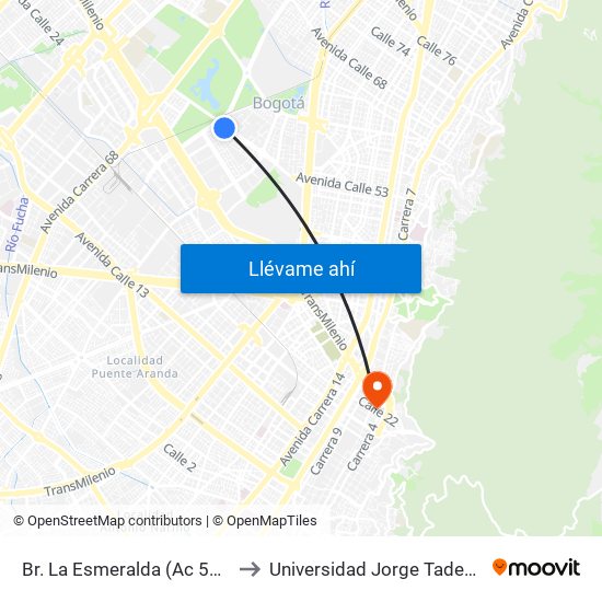 Br. La Esmeralda (Ac 53 - Kr 59) to Universidad Jorge Tadeo Lozano map