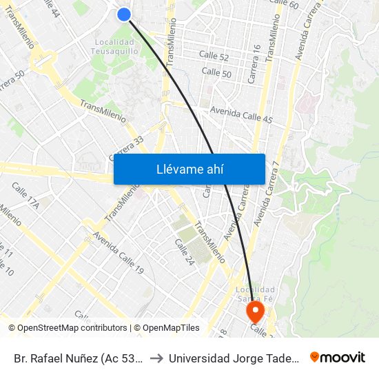 Br. Rafael Nuñez (Ac 53 - Ak 45) to Universidad Jorge Tadeo Lozano map