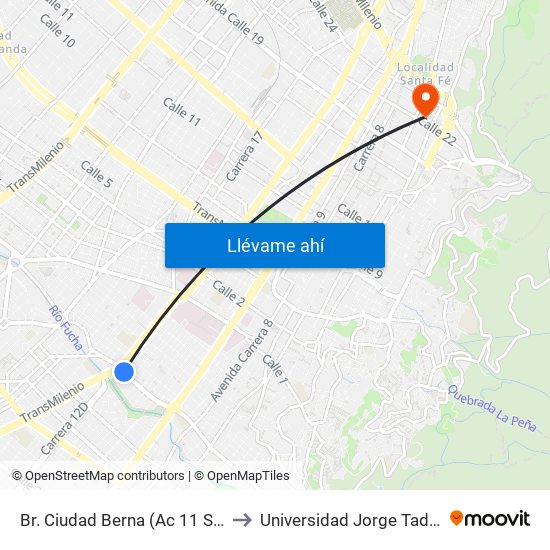 Br. Ciudad Berna (Ac 11 Sur - Kr 12c) to Universidad Jorge Tadeo Lozano map