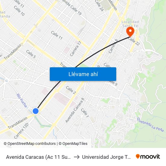 Avenida Caracas (Ac 11 Sur - Av. Caracas) to Universidad Jorge Tadeo Lozano map