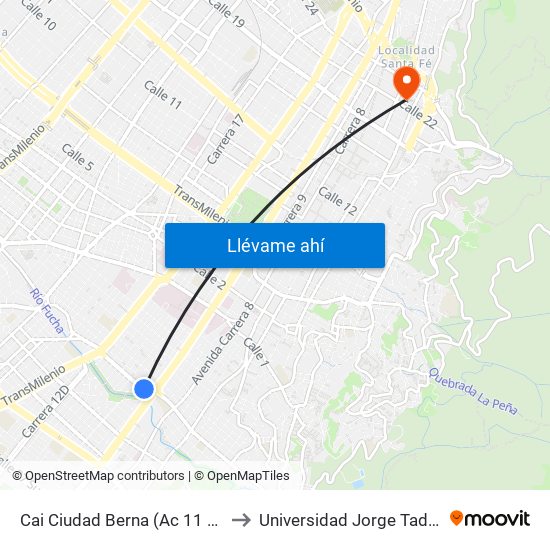 Cai Ciudad Berna (Ac 11 Sur - Ak 10) to Universidad Jorge Tadeo Lozano map