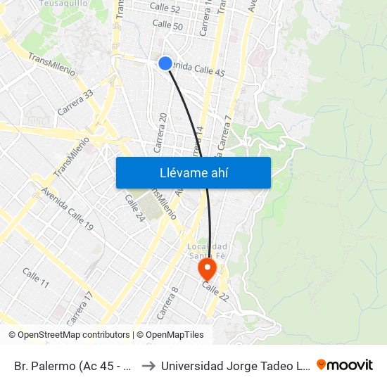 Br. Palermo (Ac 45 - Kr 20) to Universidad Jorge Tadeo Lozano map