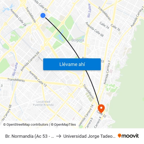 Br. Normandía (Ac 53 - Kr 71c) to Universidad Jorge Tadeo Lozano map