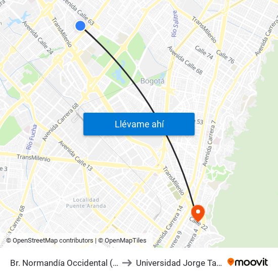 Br. Normandía Occidental (Ac 53 - Kr 73) to Universidad Jorge Tadeo Lozano map