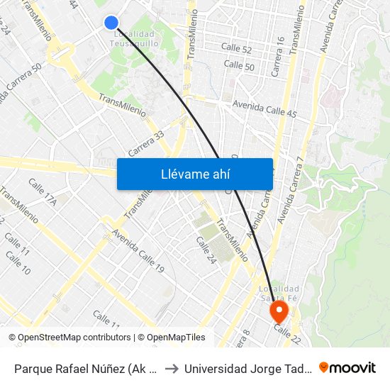 Parque Rafael Núñez (Ak 50 - Cl 44c) to Universidad Jorge Tadeo Lozano map