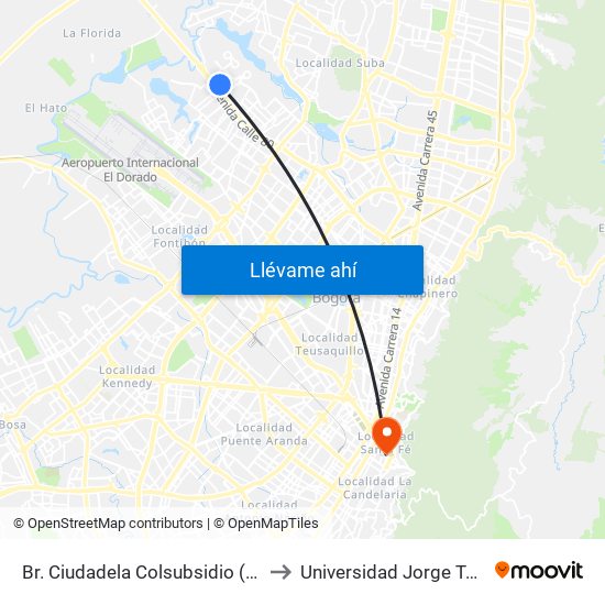 Br. Ciudadela Colsubsidio (Kr 114 - Ac 80) to Universidad Jorge Tadeo Lozano map