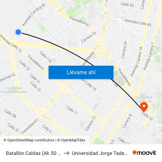 Batallón Caldas (Ak 50 - Ac 17) to Universidad Jorge Tadeo Lozano map