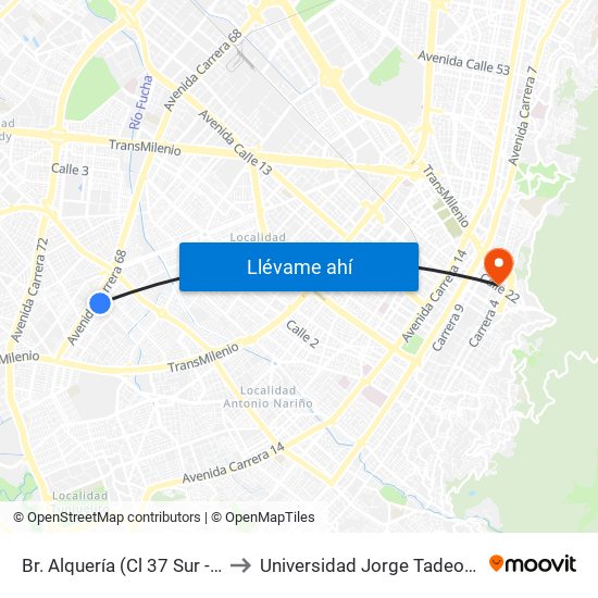 Br. Alquería (Cl 37 Sur - Kr 53) to Universidad Jorge Tadeo Lozano map