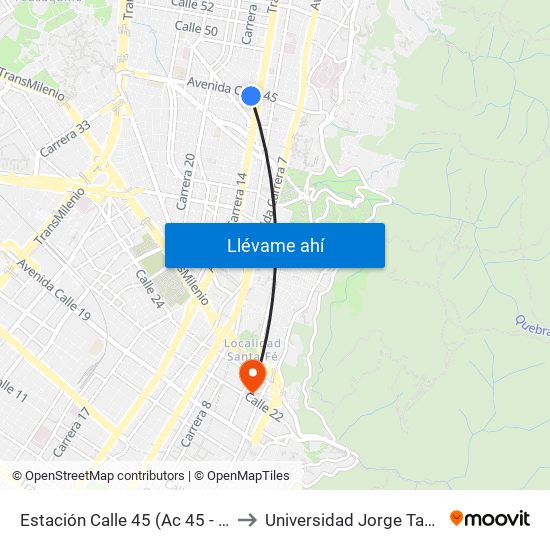 Estación Calle 45 (Ac 45 - Av. Caracas) to Universidad Jorge Tadeo Lozano map