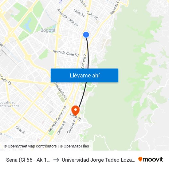 Sena (Cl 66 - Ak 11) to Universidad Jorge Tadeo Lozano map