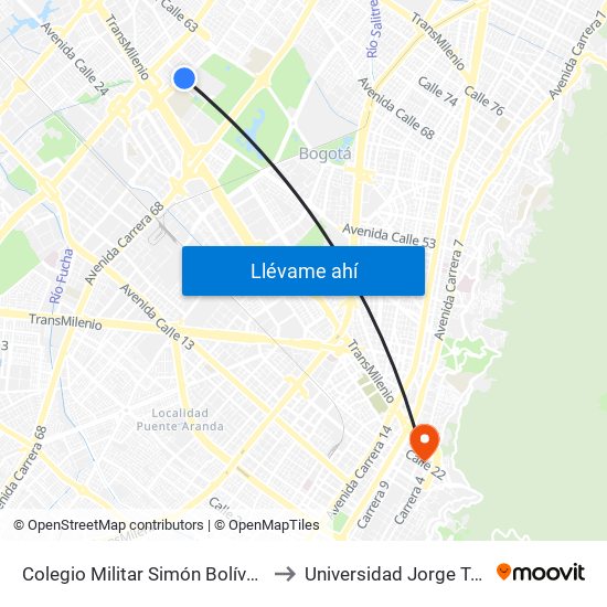 Colegio Militar Simón Bolívar (Ak 70 - Cl 51) to Universidad Jorge Tadeo Lozano map