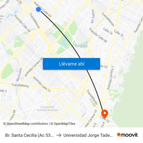 Br. Santa Cecilia (Ac 53 - Kr 78) to Universidad Jorge Tadeo Lozano map