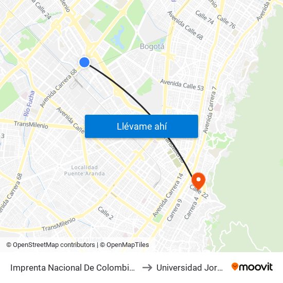 Imprenta Nacional De Colombia (Ak 68 - Av. Esperanza) (A) to Universidad Jorge Tadeo Lozano map