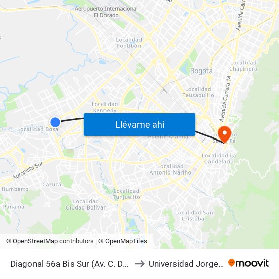 Diagonal 56a Bis Sur (Av. C. De Cali - Dg 56a Bis Sur) to Universidad Jorge Tadeo Lozano map