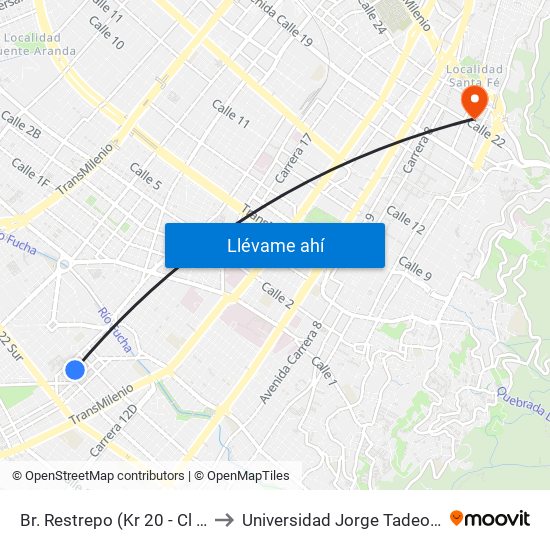 Br. Restrepo (Kr 20 - Cl 18 Sur) to Universidad Jorge Tadeo Lozano map