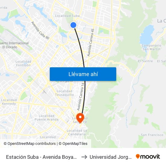 Estación Suba - Avenida Boyacá (Av. Boyacá - Cl 128a) to Universidad Jorge Tadeo Lozano map