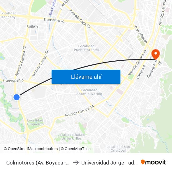 Colmotores (Av. Boyacá - Kr 36a) (A) to Universidad Jorge Tadeo Lozano map
