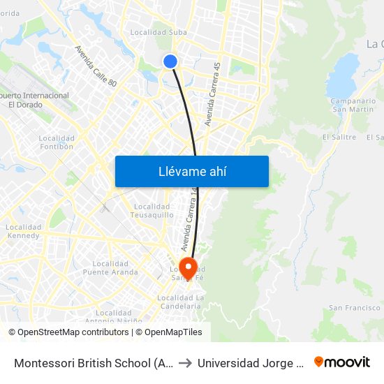 Montessori British School (Av. Boyacá - Cl 128) to Universidad Jorge Tadeo Lozano map