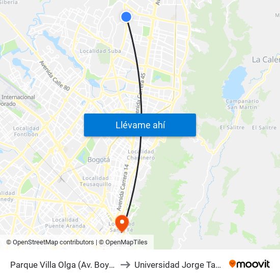 Parque Villa Olga (Av. Boyacá - Cl 167) to Universidad Jorge Tadeo Lozano map